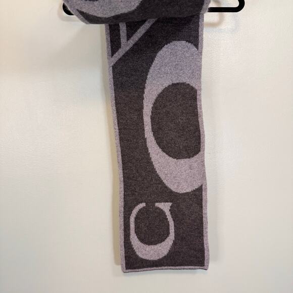 Coach Reversible Logo Signature Scarf 10X60" Gray Wool Cashmere Angora Rectangle - Picture 2 of 6